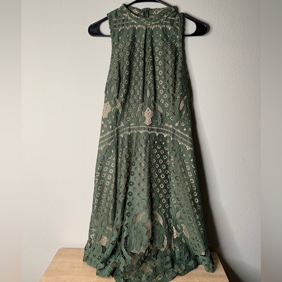 love, Fire Dresses & Skirts - Olive Green Lace High Neck Dress